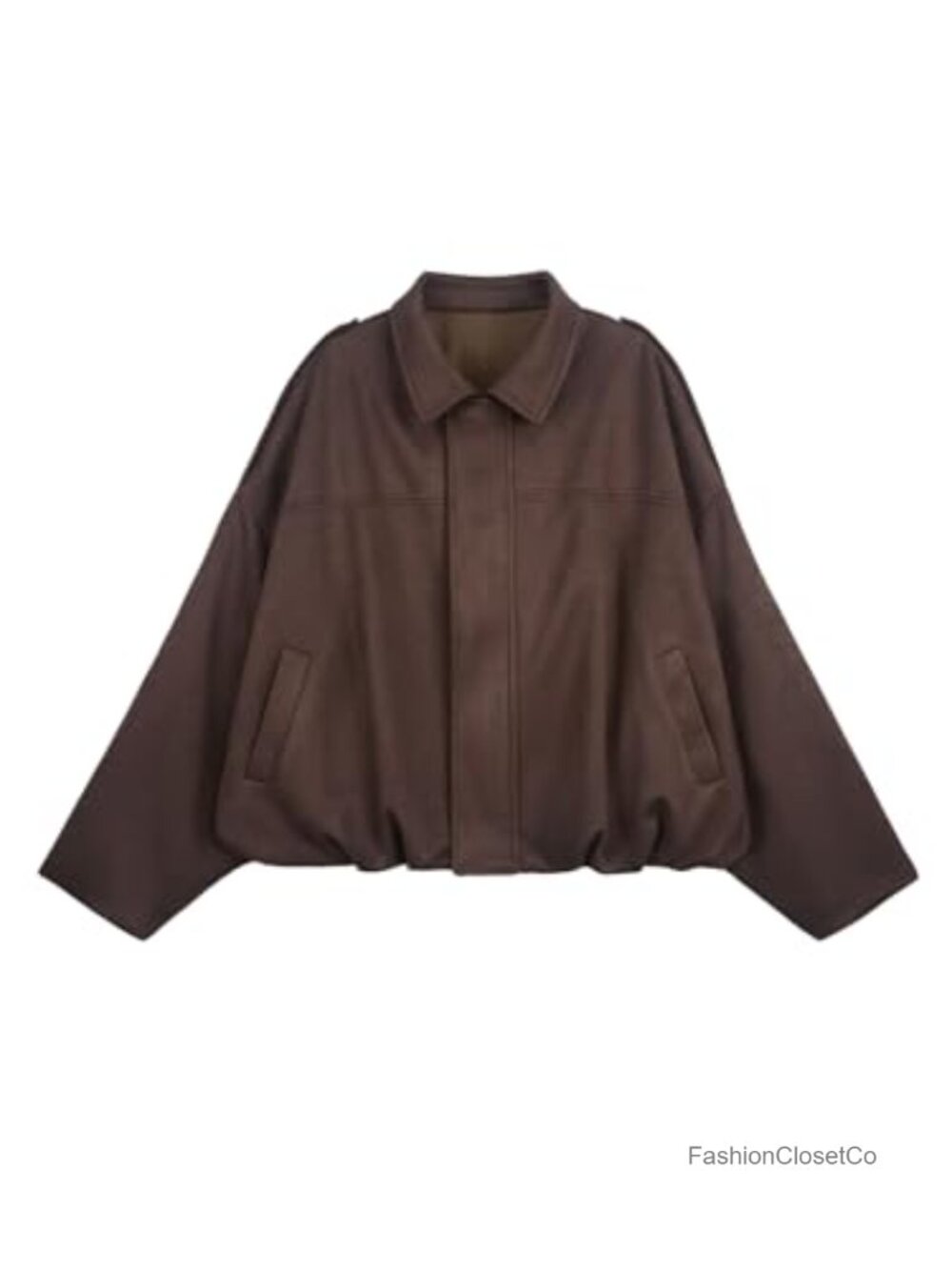 Women's Faux Suede Bomber Jacket Cropped Pilot Coat Lapel Collar Zip Up
